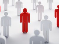 Group of red and white men icons on white background